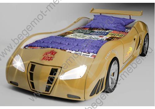 Кровать машина Энзо цвет золотой с горящими фарами
