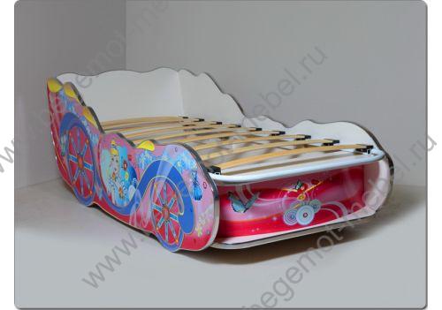 Детская кровать-машина для девочек Принцесса Люкс с ортопедической решеткой
