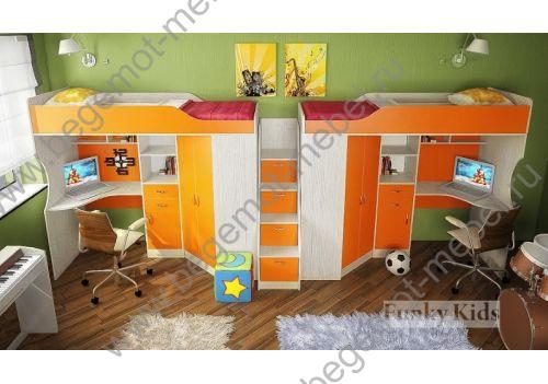 Комната для 2-х детей Фанки Кидз-7 со встроенным столом и тумбой в виде лестницы
