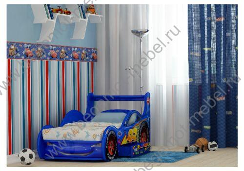 кровать машина с выдвижным ящиком Молния цвет синий