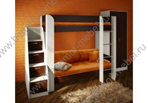 Двухъярусная детская кровать Фанки Кидз 20 с модумями
