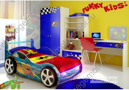 Мебель для детской Фанки Авто - кровать машина Молния синяя с выдвижным ящиком
