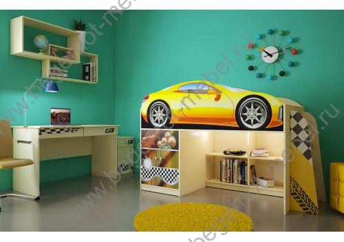 кровать детская для детей в детскую комнату со встроенными ящиками, детская кровать-машина 