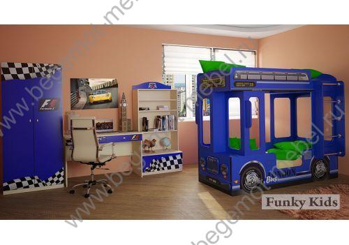 Двухъярусная кровать Автобус для двоих детей и мебель Фанки Авто 