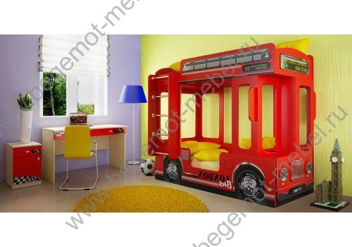 Деская кровать Автобус Лондон + Фанки Авто красный цвет 