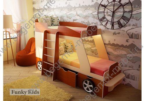 кровать-машина Джип для двоих детей. Цвет: Орех/Крем ваниль