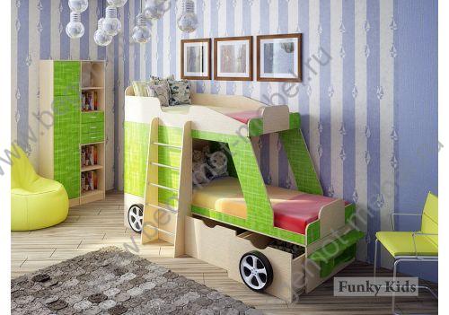 Двухъярусная детская кровать Фанки Кидз серии Джип со стеллажом 