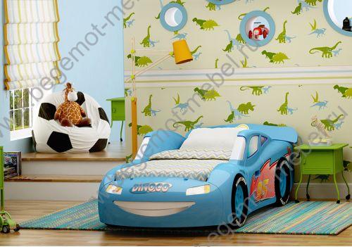 Детская объемная пластиковая кровать-машина Молния Люкс. Цвет - синий 