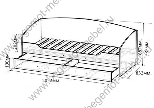 Кровать низкая Фанки Тревал с ящиком для белья - схема