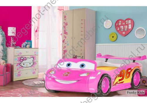Комната с кроватью машиной молния маквин розовая для девочки и мебель Китти