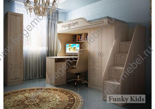 кровать-чердак Фанки Кидз Классика с рабочей зоной и узким шкафом