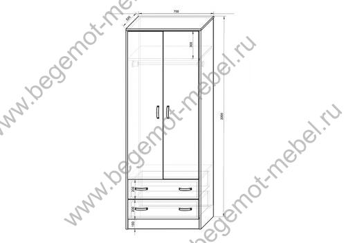 двухдверный шкаф Фанки Килщ Лилак - размеры и схема 