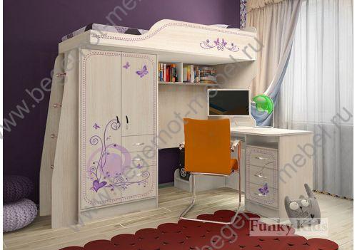 Детская кровать чердак Фанки Кидз Лилак с письменным столом 