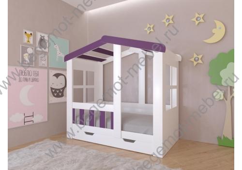 Кровать Домик Астра с ящиком Фиолетовый фасад