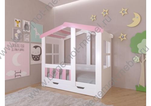 Кровать Домик Астра с ящиком Розовый фасад