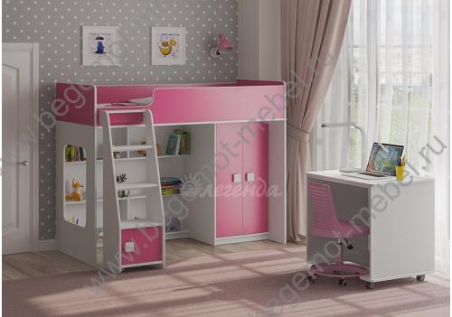Детская кровать Легенда 42.1.5 бело-розовая