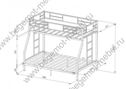 Металлические двухъярусная кровать Гранада 140 схема с размерами