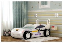 купить недорогую детскую кровать-машину Молния-Полиция с объемными колесами