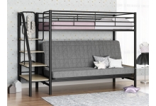 Детская двухъярусная кровать с диваном Мадлен 3 Черный/Серый/Дуб Молочный