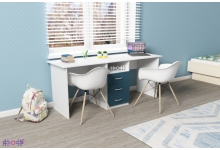 Письменный стол для двоих детей, цвет: белое дерево / лазурь