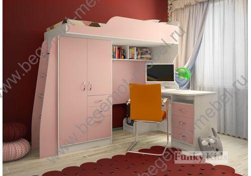 Кровать чердак Фанки-4 корпус сосна лоредо фасад розовый