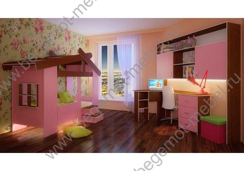 Розовая комната для девочки розовая мебель игровой модуль