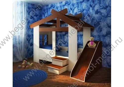 Кровать в виде домика + горка для детей игровой модуль