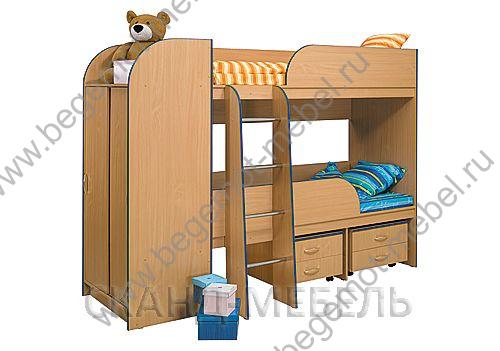 Детская Приют-2. Полный комплект со шкафом и 2 тумбами. Цвет: бук/синий