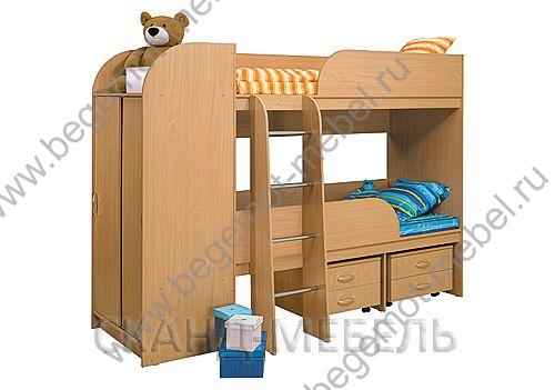 Мебель для двоих детей Приют-2. Полный комплект со шкафом и 2 тумбами. Цвет: бук/бук