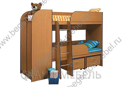 Мебель для двоих детей Приют-2. Полный комплект со шкафом и 2 тумбами. Цвет: вишня/синий