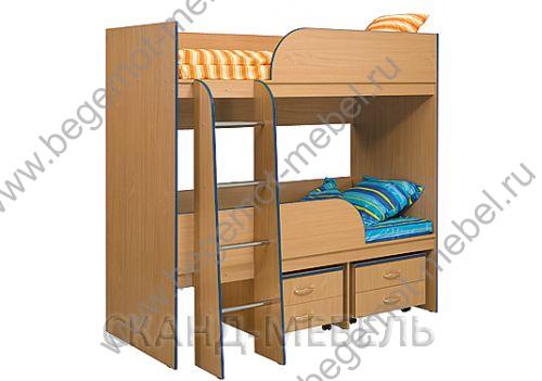 Мебель для двоих детей Приют-2. Кр-П2 + Т-П2х2шт (без шкафа с тумбами). Цвет: бук/синий