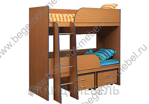 Детская мебель Приют-2. Кр-П2 + Т-П2х2шт (без шкафа с тумбами). Цвет: вишня/синий