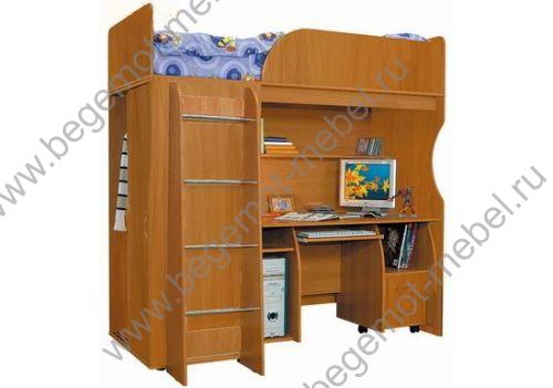 Кровать чердак - детская мебель Мишутка (вишня/вишня) со столом СК-02.