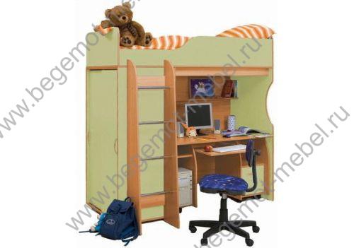 Кровать чердак - детская мебель Мишутка (вишня/салатовый) со столом СК-02.