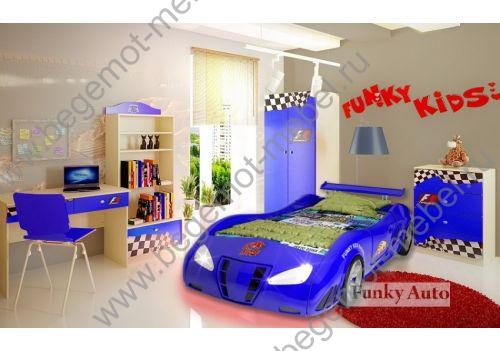 Кровать машинна Энзо цвет синий + мебель фанки Авто, цвет синий