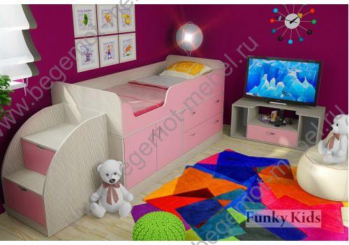 Кровать чердак Фанки 9 с лестницей и подставка под ТВ для девочек