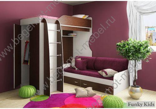 кровать-чердак Фанки Кидз 11 с подушками 