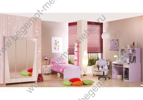 Подростковая мебель Flower - композ №1: 3-х ств шкаф, кровать, тумба прикров, стол письмен + надстройка