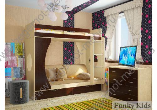 кровать-чердак Фанки Кидз 21 с наматрасником и подушками 