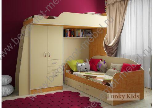 Детская кровать чердак Фанки Кидз 4.1 со шкафом и лестницей