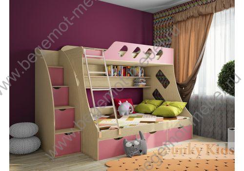 Детская двухъярусная кровать Фанки 16 дуб кремона розовый