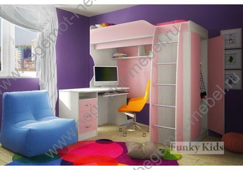 Кровать-чердак с рабочей зоной Фанки-кидз 11 сосна лоредо - розовый