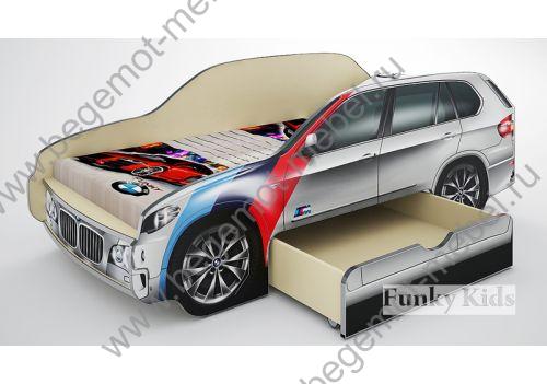 Кровать-машина BMW X5 серебристая с выдвижным ящиком, спальное место 170х80 см 