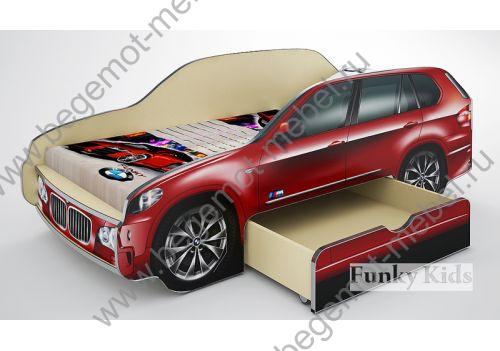 Кровать-машина BMW X5 бордо с выдвижным ящиком спальное место 170х80 см