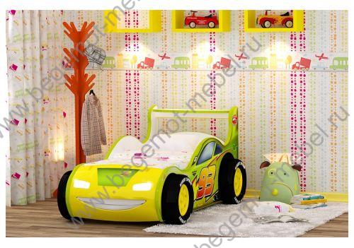 Кровать-машина для детей Молния-Пластик с объемными пластиковыми колесами 