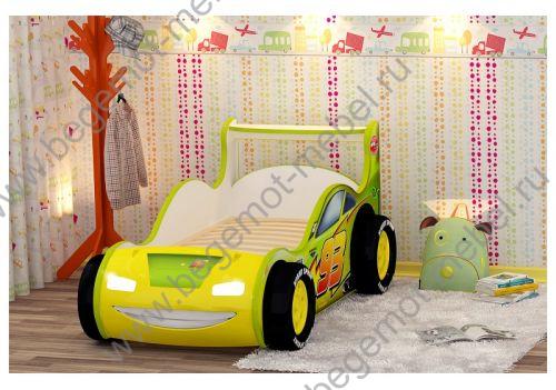 купить недорогую детскую кровать-машину Молния-Пластик с объемными колесами 