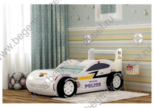 купить недорогую детскую кровать-машину Молния-Полиция с объемными колесами