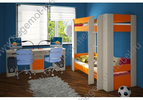 Кровать Фанки кидз 20 со столом для двоих детей (Сосна лоредо / Оранжевый)