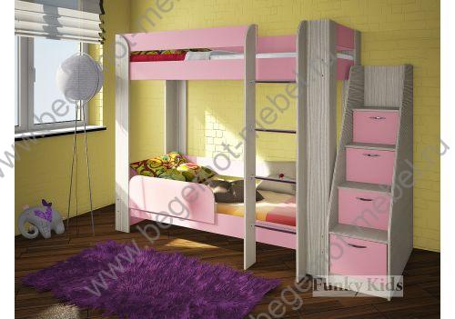 Детская кровать фанки кидз 20 + лестница (сосна лоредо / розовый)