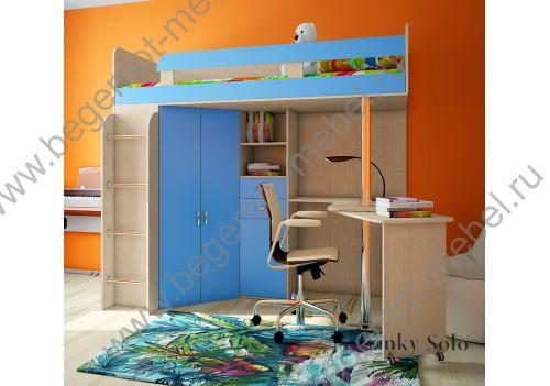 Детская кровать-чердак Фанки Соло 2 с рабочей зоной купить недорого со склада в Москве